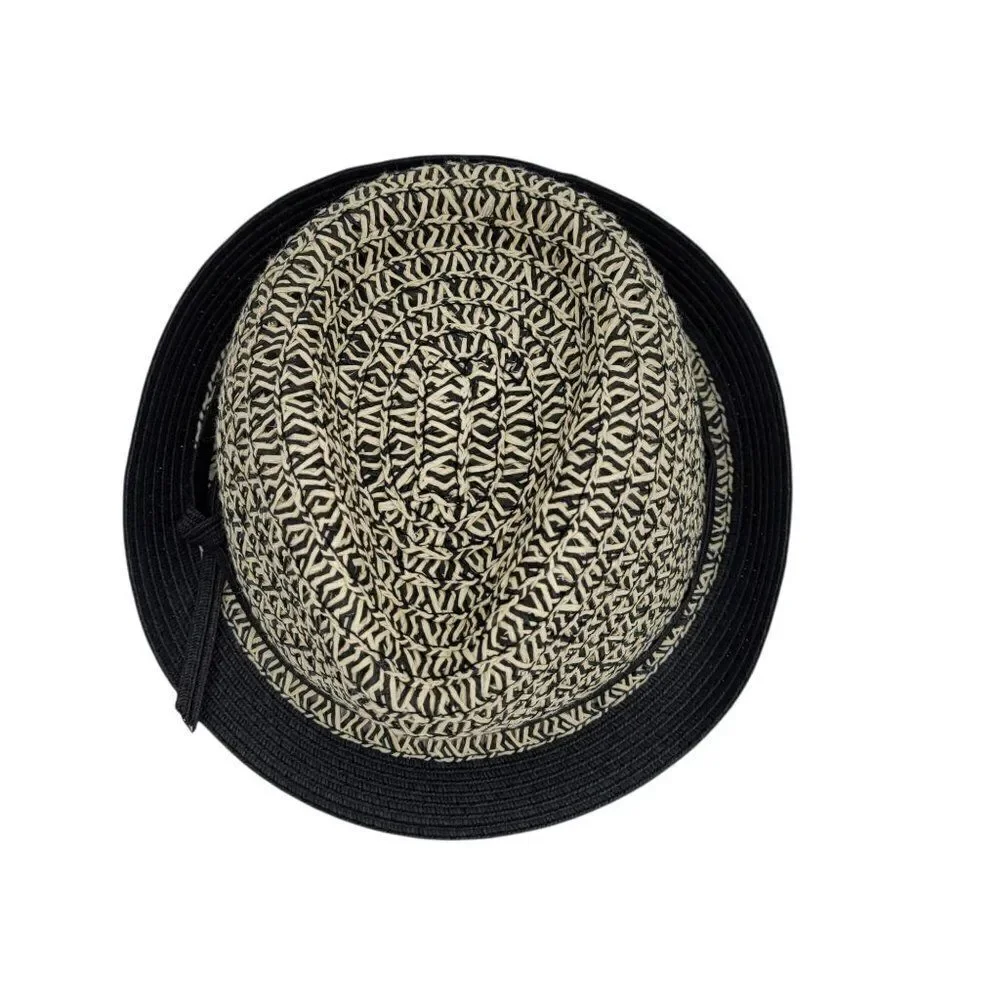 Scala Pronto Retro 60's Trilby Paper Braided Narrow Brim Fedora‎ Hat Black Tan